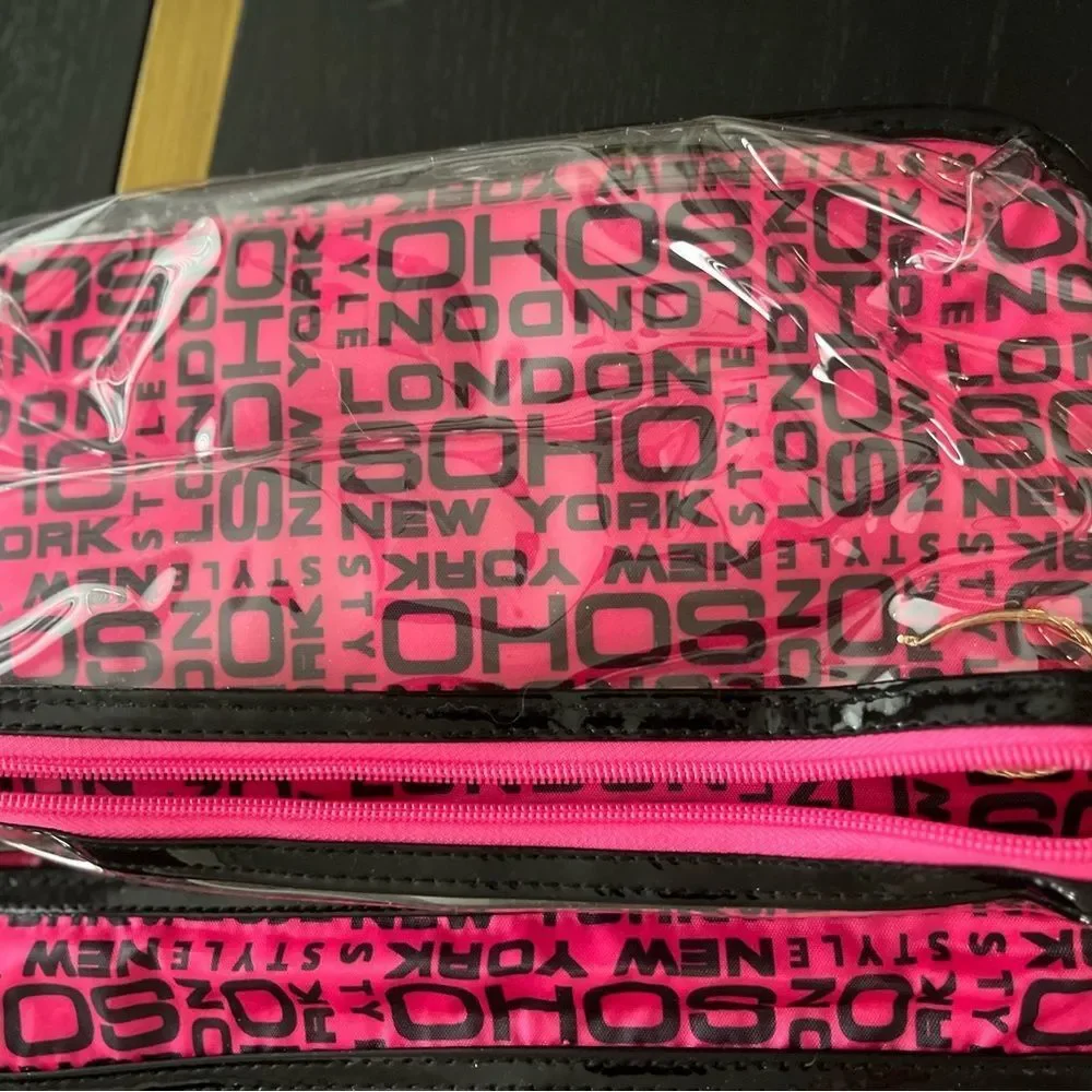 SOHO London Soho New York Pink Polka Dot Hanging Travel Makeup Bag Organizer EUC